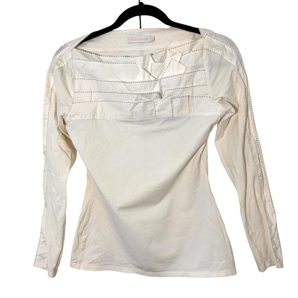 Anne Fontaine Chely Top Size 38 White Pima Cotton Origami Square Neck Blouse